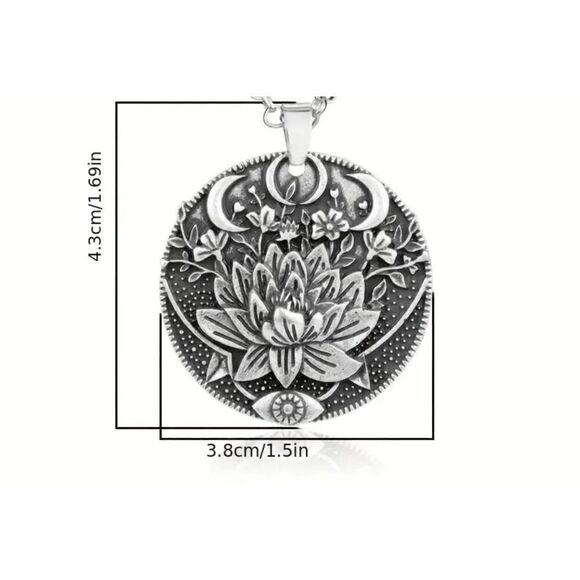 Triple Moon Goddess Lotus Flower and Protection Evil Eye Stainless Steel Unisex - Picture 4 of 6